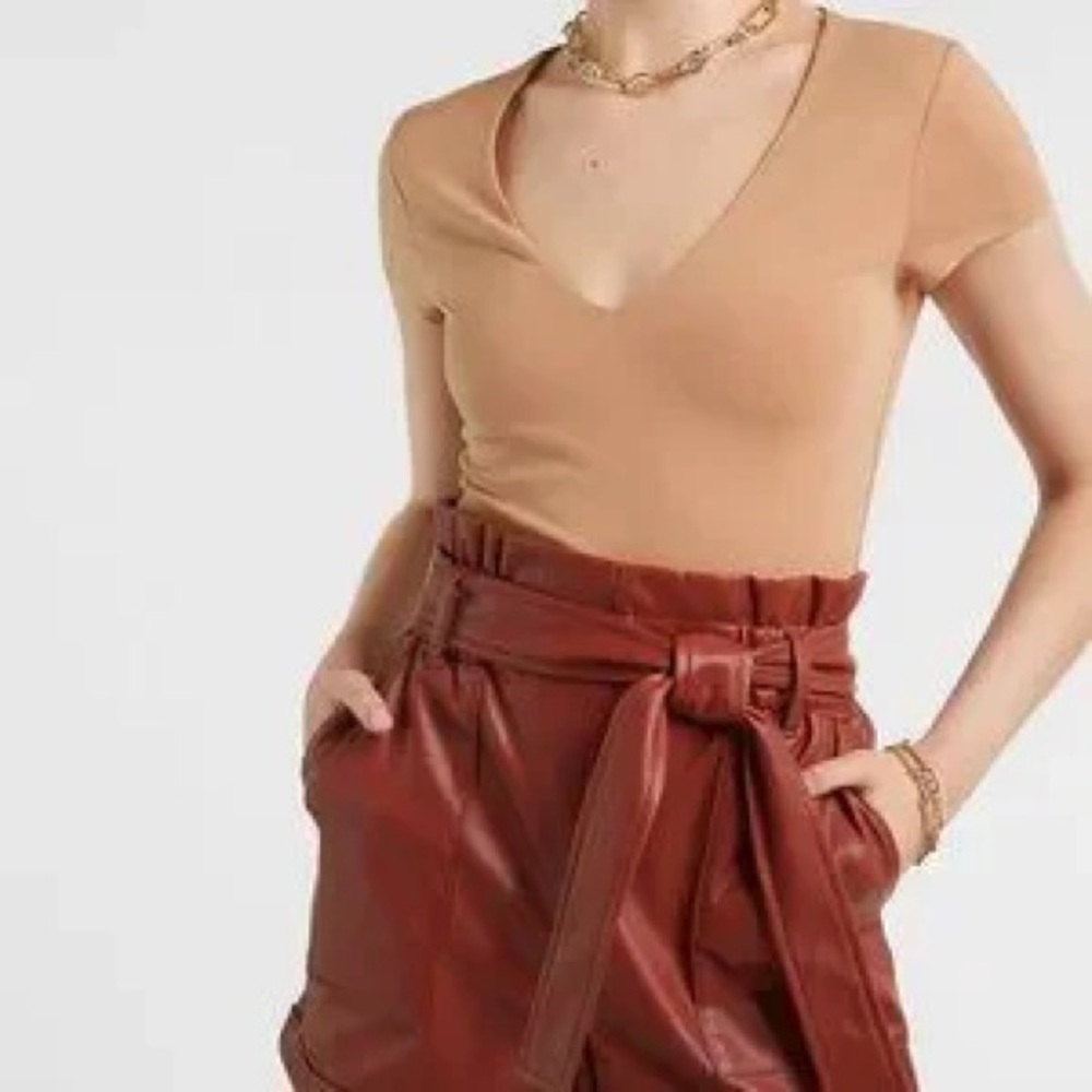 Express Body Contour Brown V neck Top